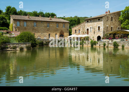 hot springs, Bagno Vignoni, near San Quirico d`Orcia, Val d`Orcia, province of Siena, Tuscany, Italy, UNESCO World Heritage Stock Photo